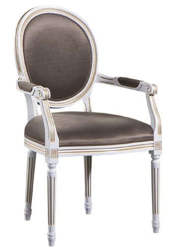 Casa Padrino Luxus Barock Esszimmerstuhl mit Armlehnen Wei� / Gold / Grau 59 x 43,5 x H. 98 cm - Esszimmerm�bel im Barockstil