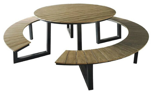 Casa Padrino Luxus Gartentisch mit integrierten Sitzb�nken Braun / Anthrazit  239 x H. 74 cm - Picknick M�bel - Garten M�bel - Terrassen M�bel - Gastronomie M�bel - Outdoor M�bel - Luxus M�bel