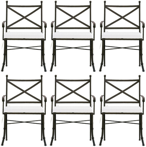 Casa Padrino Luxus Jugendstil Gartenstuhl Set mit Armlehnen und Sitzkissen Braun / Wei� 61 x 51 x H. 97 cm - Handgeschmiedete Esszimmer St�hle - Esszimmer Garten Terrassen M�bel