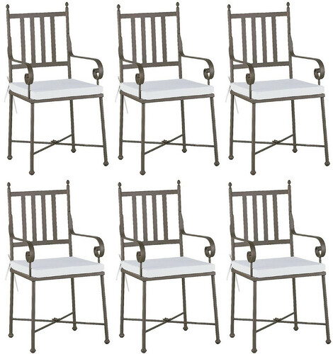 Casa Padrino Luxus Jugendstil Gartenstuhl Set mit Armlehnen und Sitzkissen Braun / Wei� 47 x 50 x H. 103 cm - Handgeschmiedete Esszimmer St�hle - Esszimmer Garten Terrassen M�bel