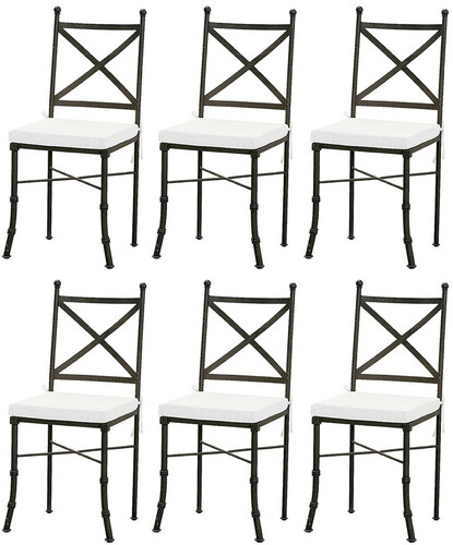 Casa Padrino Luxus Jugendstil Gartenstuhl Set mit Sitzkissen Schwarz / Wei� 40 x 44 x H. 99 cm - Handgeschmiedete Esszimmer St�hle - Esszimmer Garten Terrassen M�bel