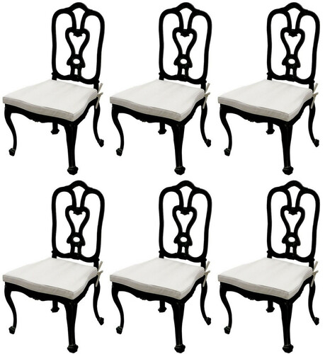 Casa Padrino Luxus Jugendstil Gartenstuhl Set mit Sitzkissen Schwarz / Hellgrau 56 x 59 x H. 100 cm - Handgeschmiedete Esszimmer St�hle - Esszimmer Garten Terrassen M�bel