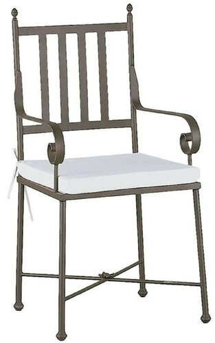 Casa Padrino Luxus Jugendstil Gartenstuhl mit Armlehnen und Sitzkissen Braun / Wei� 47 x 50 x H. 103 cm - Handgeschmiedeter Esszimmer Stuhl - Esszimmer Garten Terrassen M�bel