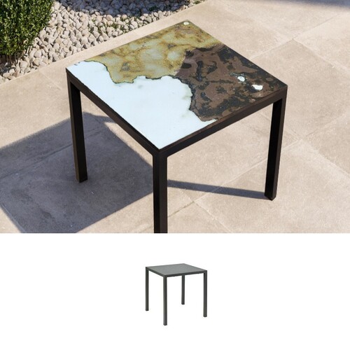 Casa Padrino Luxus Jugendstil Gartentisch Marmoriert Braun 70 x 70 cm - Quadratischer Esstisch aus handbemaltem Lavastein - Gastronomie M�bel - Made in Italy