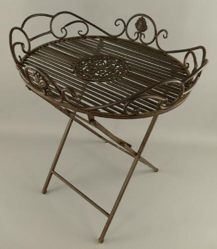 Casa Padrino Jugendstil Garten Beistelltisch Rost 63 x 48 x H. 70 cm - Klappbarer Garten Metall Tisch - Barock & Jugendstil Garten M�bel