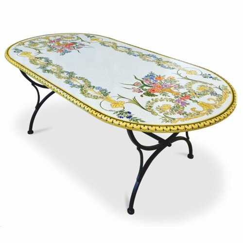 Casa Padrino Luxus Jugendstil Gartentisch Wei� / Bunt / Schwarz 200 cm - Made in Italy