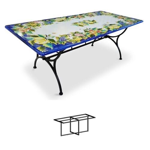 Casa Padrino Luxus Jugendstil Gartentisch Blattgirlande 200 x 100 cm - Rechteckiger Esstisch aus handbemaltem Lavastein - Gastronomie M�bel - Made in Italy