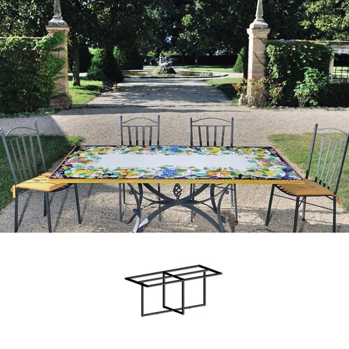 Casa Padrino Luxus Jugendstil Gartentisch Fr�chte und Bl�ten 200 x 100 cm - Rechteckiger Esstisch aus handbemaltem Lavastein - Gastronomie M�bel - Made in Italy