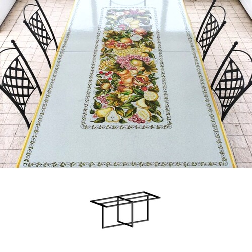 Casa Padrino Luxus Jugendstil Gartentisch Fr�chtegirlande 250 x 100 cm - Rechteckiger Esstisch aus handbemaltem Lavastein - Gastronomie M�bel - Made in Italy