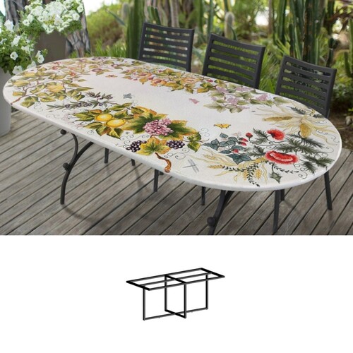 Casa Padrino Luxus Jugendstil Gartentisch Fr�chtekranz 200 x 100 cm - Ovaler Esstisch aus handbemaltem Lavastein - Gastronomie M�bel - Made in Italy