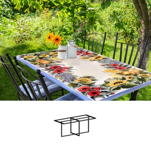 Casa Padrino Luxus Jugendstil Gartentisch Mohn und Sonnenblumen 160 x 80 cm - Rechteckiger Esstisch aus handbemaltem Lavastein - Gastronomie M�bel - Made in Italy