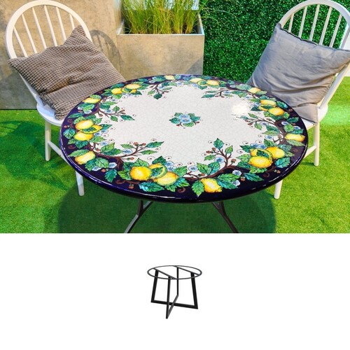 Casa Padrino Luxus Jugendstil Gartentisch Zitronen  100 cm - Runder Esstisch aus handbemaltem Lavastein - Gastronomie M�bel - Made in Italy