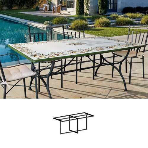 Casa Padrino Luxus Jugendstil Gartentisch Olivenzweige 200 x 100 cm - Rechteckiger Esstisch aus handbemaltem Lavastein - Gastronomie M�bel - Made in Italy