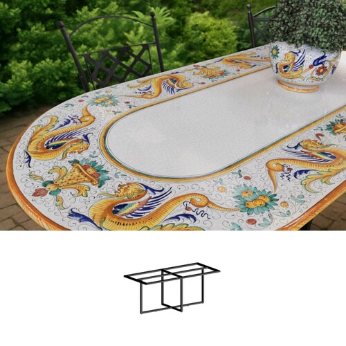 Casa Padrino Luxus Jugendstil Gartentisch Drachenranken 200 x 100 cm - Ovaler Esstisch aus handbemaltem Lavastein - Gastronomie M�bel - Made in Italy