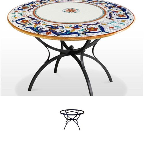 Casa Padrino Luxus Jugendstil Gartentisch Ornamentkranz  120 cm - Runder Esstisch aus handbemaltem Lavastein - Gastronomie M�bel - Made in Italy