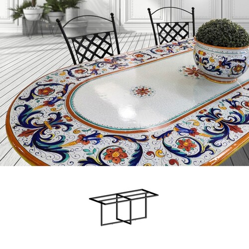 Casa Padrino Luxus Jugendstil Gartentisch Ornamentbord�re 200 x 100 cm - Ovaler Esstisch aus handbemaltem Lavastein - Gastronomie M�bel - Made in Italy