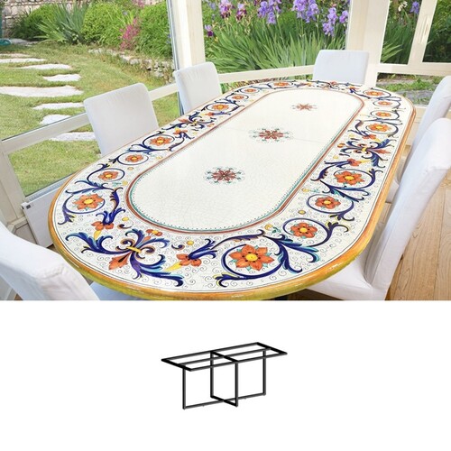 Casa Padrino Luxus Jugendstil Gartentisch Ornamentbord�re 250 x 120 cm - Ovaler Esstisch aus handbemaltem Lavastein - Gastronomie M�bel - Made in Italy