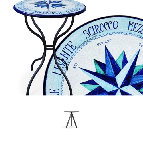 Casa Padrino Luxus Jugendstil Gartentisch Windrose Blau  60 cm - Runder Esstisch aus handbemaltem Lavastein - Gastronomie M�bel - Made in Italy