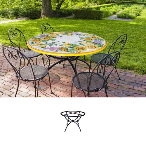 Casa Padrino Luxus Jugendstil Gartentisch Trauben, Zitronen und Sonnenblumen  120 cm - Runder Esstisch aus handbemaltem Lavastein - Gastronomie M�bel - Made in Italy