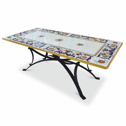 Casa Padrino Luxus Jugendstil Garten Esstisch Wei� / Bunt / Schwarz 200 cm - Made in Italy