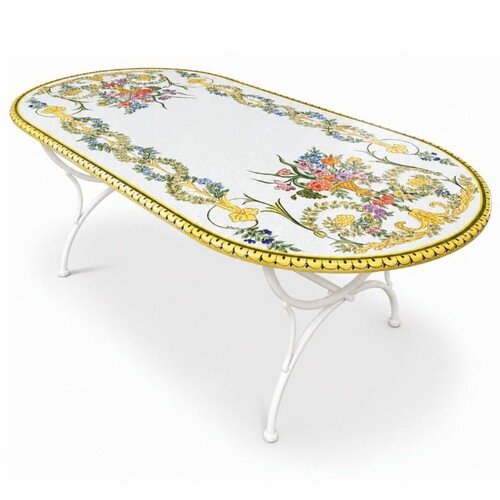 Casa Padrino Luxus Jugendstil Gartentisch Wei� / Bunt / Wei� 200 cm - Made in Italy