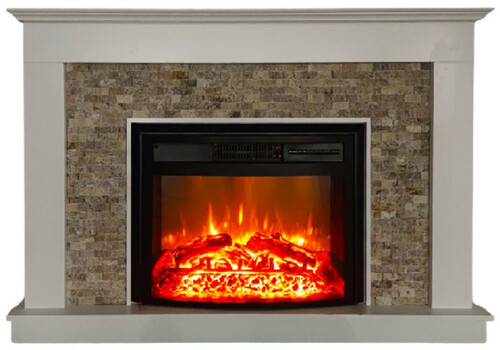 Casa Padrino Luxus Elektrokamin Wei� / Beige / Schwarz 135 x 27 x H. 95 cm - Wohnzimmer Deko Kamin mit Fernbedienung - Wohnzimmer M�bel - Luxus M�bel - Luxus Elektro Kamine