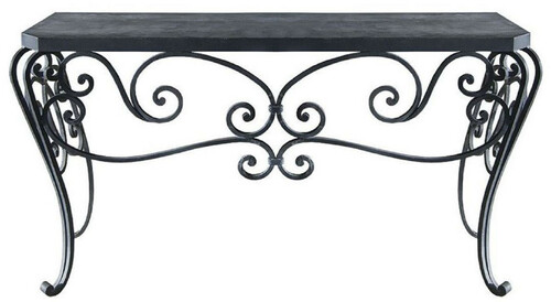 Casa Padrino Luxus Jugendstil Konsole Schwarz 156 x 50 x H. 87 cm - Handgefertigter Schmiedeeisen Konsolentisch mit Metall Tischplatte - Wohnzimmer Garten Terrassen M�bel