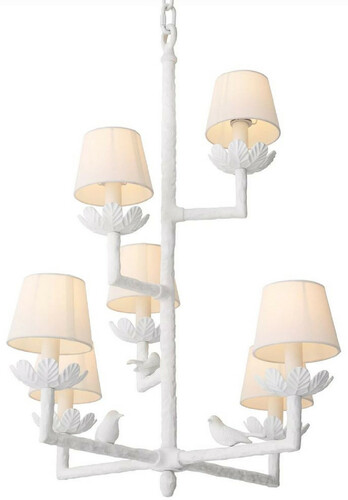 Casa Padrino Luxus Jugendstil Aluminium Kronleuchter mit dekorativen V�gelchen Matt Wei� / Wei� 77 x 77 x H. 99 cm - Barock & Jugendstil Wohnzimmer Kronleuchter - Luxus Qualit�t