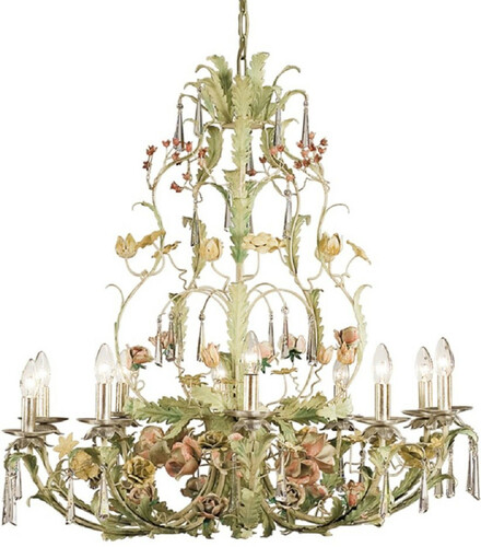 Casa Padrino Luxus Jugendstil Kronleuchter mit Swarovski Kristallglas Rosen & Blumen Gr�n / Mehrfarbig  100 x H. 90 cm - Barock & Jugendstil Wohnzimmer Kronleuchter