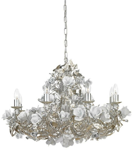 Casa Padrino Luxus Jugendstil Kronleuchter mit Swarovski Kristallglas Rosen Silber / Wei�  85 x H. 60 cm - Barock & Jugendstil Wohnzimmer Kronleuchter - Luxus Qualit�t - Made in Italy