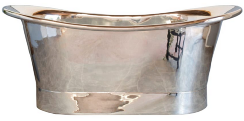 Casa Padrino Luxus Jugendstil Kupfer Badewanne Silber Verchromt 170 x 71 x H. 71 cm - Freistehende Retro Badewanne - Rustikale Kupfer Badezimmer M�bel