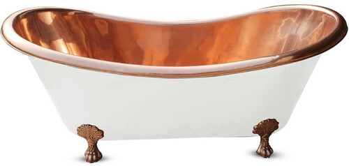 Casa Padrino Luxus Jugendstil Badewanne Wei� / Kupfer 170 x 72 x H. 71 cm - Freistehende Retro Badewanne - Rustikale Kupfer Badezimmer M�bel