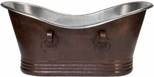 Casa Padrino Luxus Jugendstil Kupfer Badewanne Bronze / Silber 170 x 72 x H. 72 cm - Freistehende Retro Badewanne - Rustikale Kupfer Badezimmer M�bel