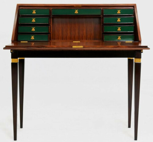 Casa Padrino Luxus Jugendstil Sekret�r mit 9 Schubladen Braun / Schwarz / Gr�n / Gold 98 x 45 x H. 106 cm - Massivholz Schreibtisch - Barock & Jugendstil B�rom�bel