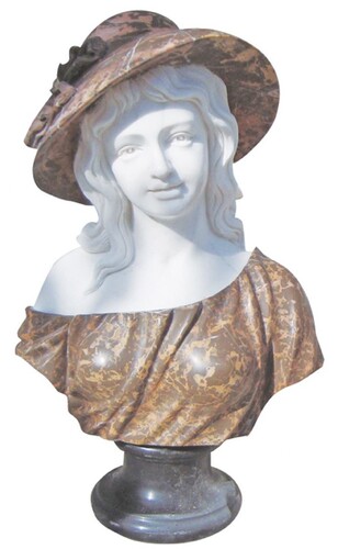 Casa Padrino Luxus Jugendstil Marmor Deko B�ste Dame Wei� / Braun H. 45 cm