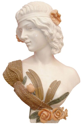 Casa Padrino Luxus Jugendstil Marmor Deko B�ste Frau Wei� / Braun / Beige / Gr�n H. 60 cm