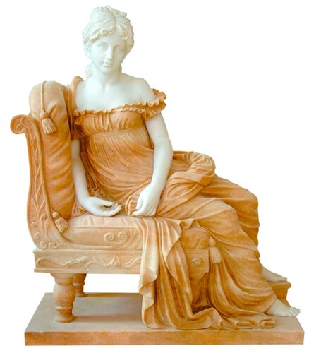 Casa Padrino Luxus Barock Marmor Skulptur Dame Wei� / Beige 110 x H. 125 cm