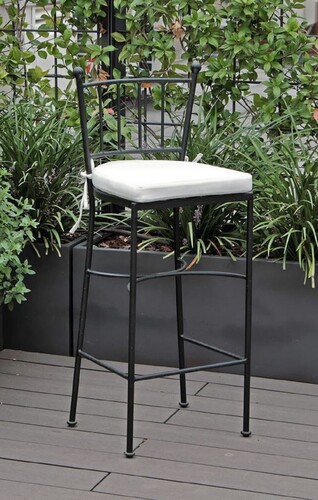 Casa Padrino Luxus Jugendstil Schmiedeeisen Barstuhl mit Sitzkissen Schwarz / Wei H. 97 cm