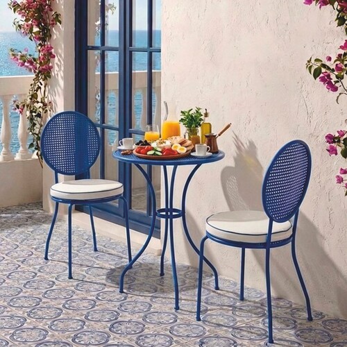Casa Padrino Luxus Jugendstil Schmiedeeisen Garten Set Blau / Cremewei� - Hotel & Garten M�bel