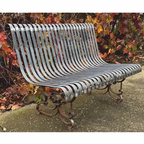 Casa Padrino Jugendstil Schmiedeeisen Gartenbank Silber / Rost 120 cm - Garten M�bel