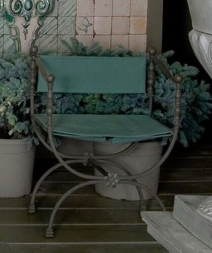 Casa Padrino Luxus Jugendstil Schmiedeeisen Gartenstuhl mit Armlehnen Grau / Gr�n H. 80 cm