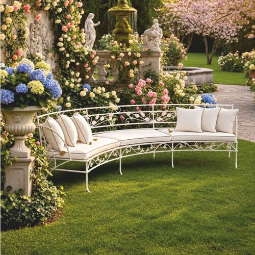 Casa Padrino Luxus Jugendstil Sofa Wei� 435 cm - Schmiedeeisen Gartensofa - Hotel & Garten M�bel