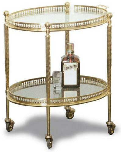 Casa Padrino Luxus Jugendstil Servierwagen Gold 52 x 41 x H. 56 cm - Edler Messing Trolley mit Glasplatten - Barock & Jugendstil Gastronomie Accessoires