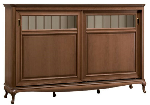 Casa Padrino Luxus Jugendstil Sideboard Braun / Cremefarben 191,7 x 45,6 x H. 122,3 cm - Massivholz Schrank mit 2 Schiebet�ren - Wohnzimmerschrank - B�roschrank - Barock & Jugendstil M�bel