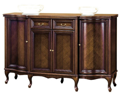 Casa Padrino Luxus Jugendstil Sideboard Dunkelbraun 176 x 57,5 x H. 111 cm - Eleganter Massivholz Schrank mit 4 T�ren und 2 Schubladen - Barock & Jugendstil M�bel