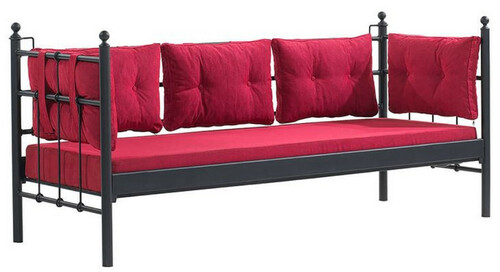 Casa Padrino Jugendstil Gartensofa Schwarz / Bordeauxrot 200 x 70 x H. 92 cm - Garten Sofa - Terrassen Sofa - Garten & Terrassen M�bel