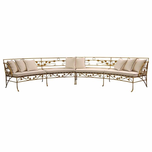 Casa Padrino Luxus Jugendstil Schmiedeeisen Sofa Gold / Creme 435 cm - Hotel & Garten Sofa