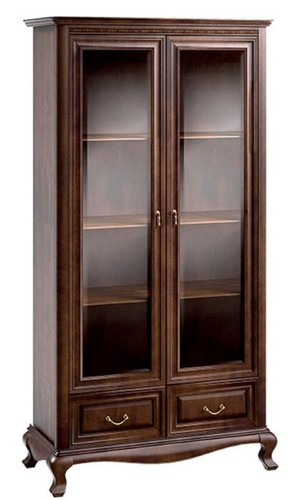 Casa Padrino Luxus Jugendstil Vitrinenschrank Dunkelbraun 116,8 x 46,1 x H. 206,6 cm - Wohnzimmerschrank mit 2 Glast�ren und 2 Schubladen - Wohnzimmerm�bel