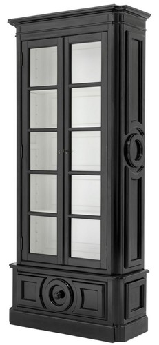 Casa Padrino Luxus Vitrine Schwarz / Wei� 113 x 46 x H. 240 cm - Massivholz Vitrinenschrank - Wohnzimmerschrank mit 2 Glast�ren und Schublade - Luxus Qualit�t