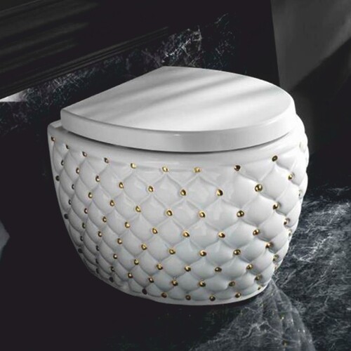 Casa Padrino Luxus WC Hochglanz Wei� / Gold 42 x 58 x H. 39 cm - Luxus Badezimmer Zubeh�r - Made in Italy